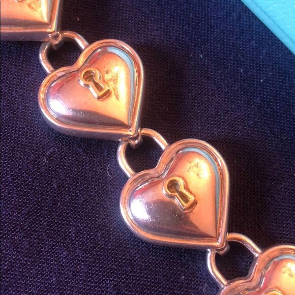 Tiffany Heart Key Hole Padlock Toggle Bracelet - Picture 3 of 5